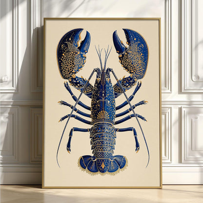 Lobster Botanical Poster, Blue Seafood Illustration, Coastal Art Print