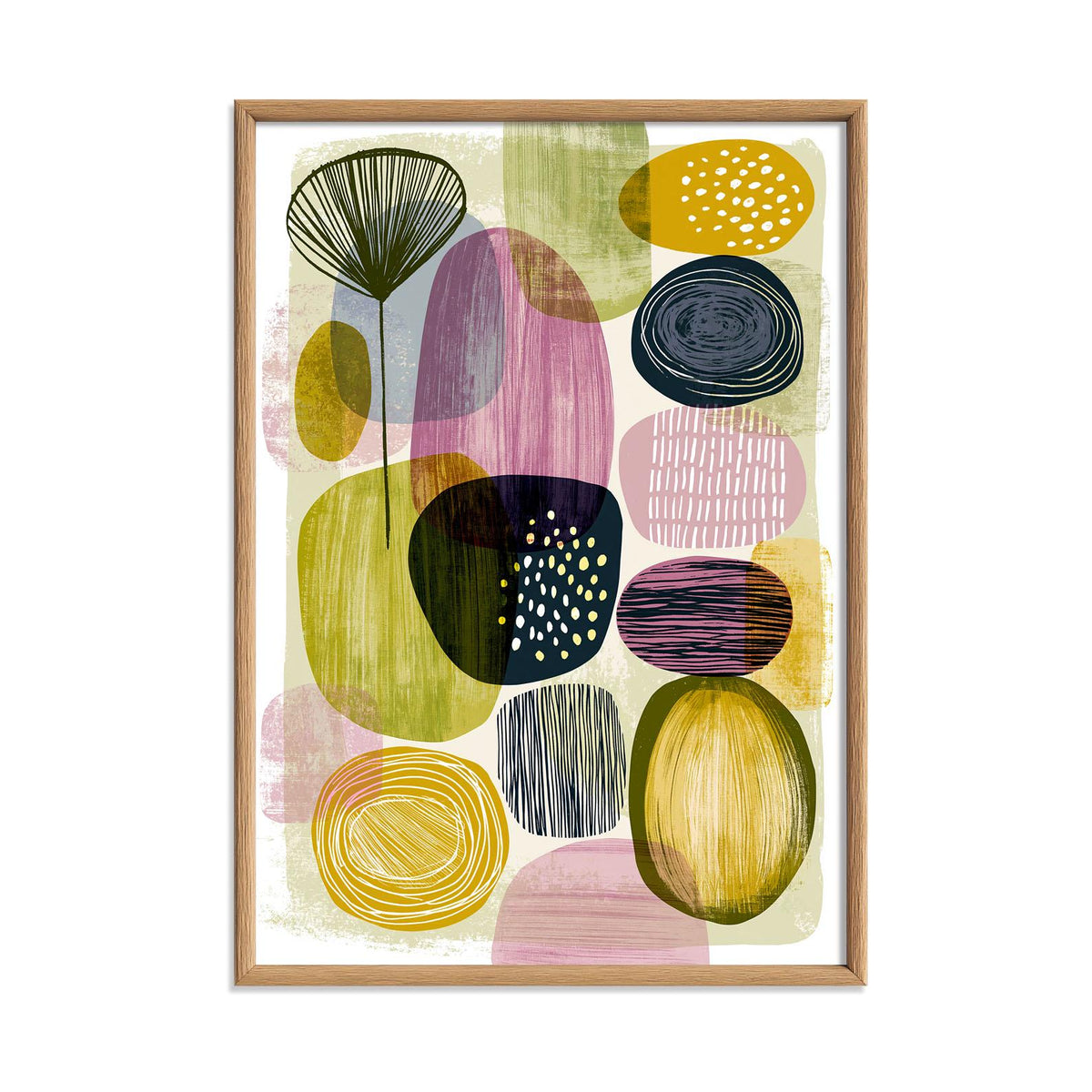 Geometric Mid Century Poster, Green Purple Illustration, Retro Wall Art