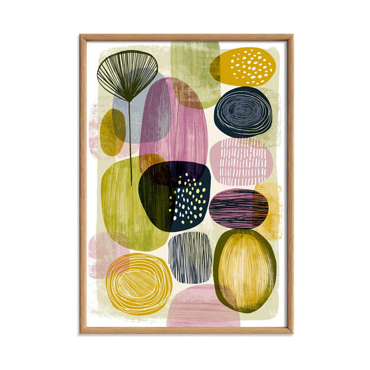 Geometric Mid Century Poster, Green Purple Illustration, Retro Wall Art