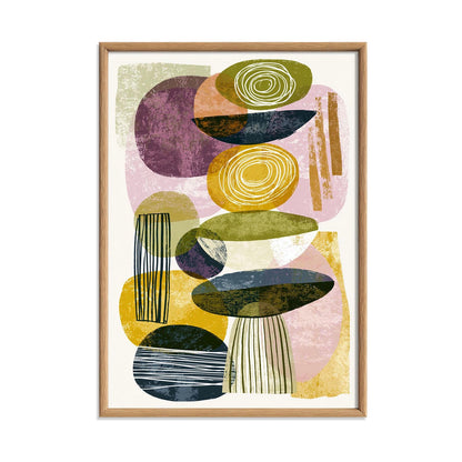 Geometric Mid Century Poster, Green Purple Illustration, Retro Wall Art