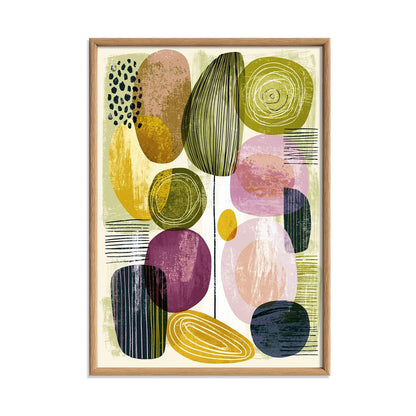 Geometric Mid Century Poster, Green Purple Illustration, Retro Wall Art