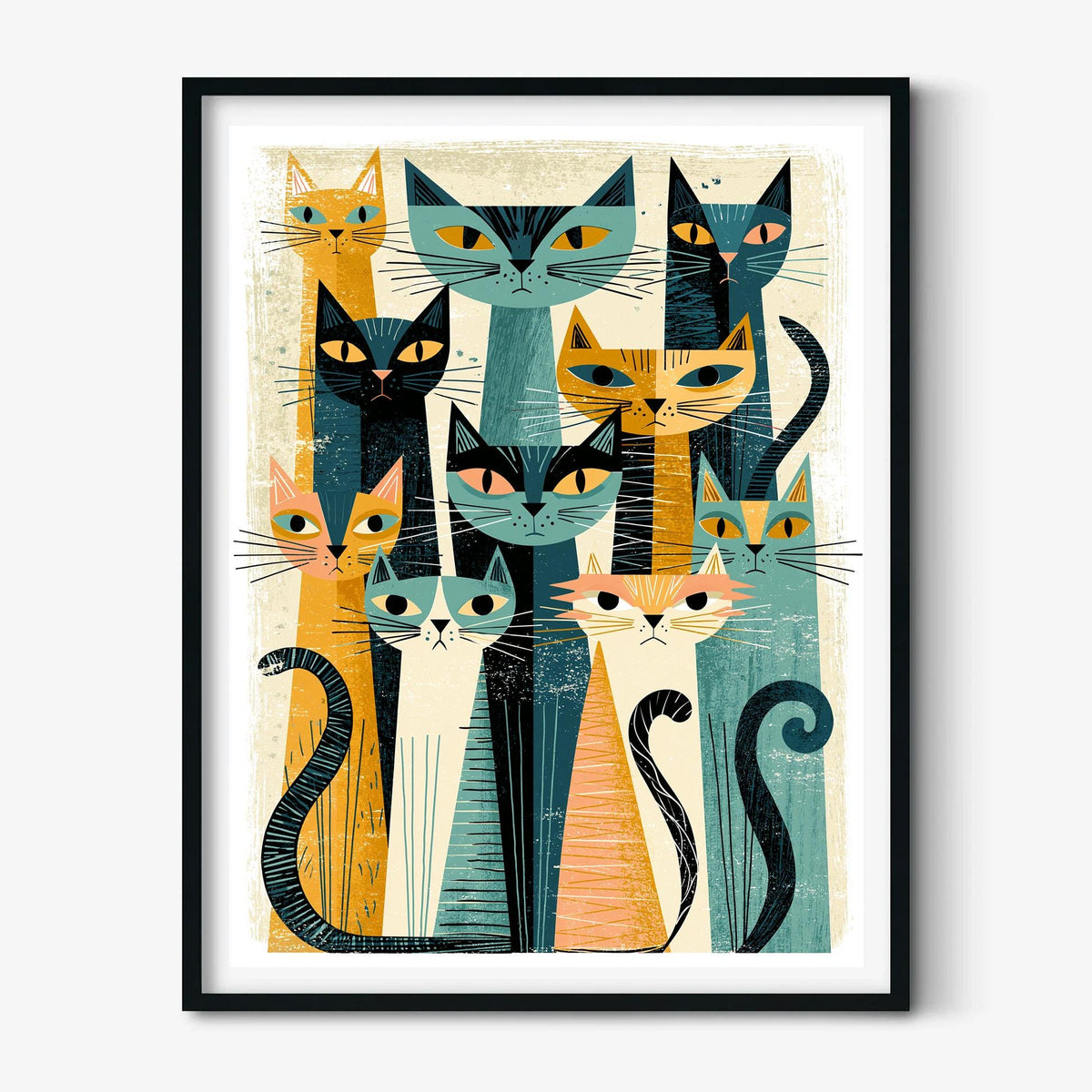 Cats Mid Century Poster, Retro Cat Illustration, Cat Lover Art Print