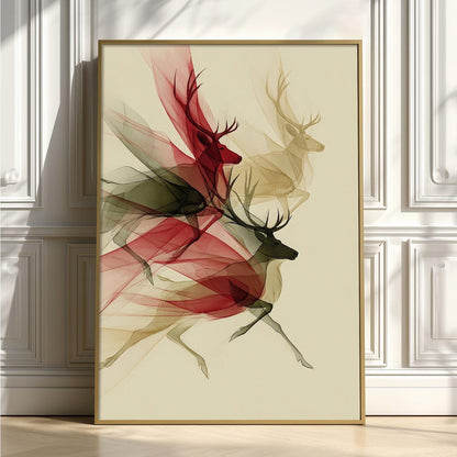 Deer Abstract Poster, Red Stag Illustration, Wildlife Art Print