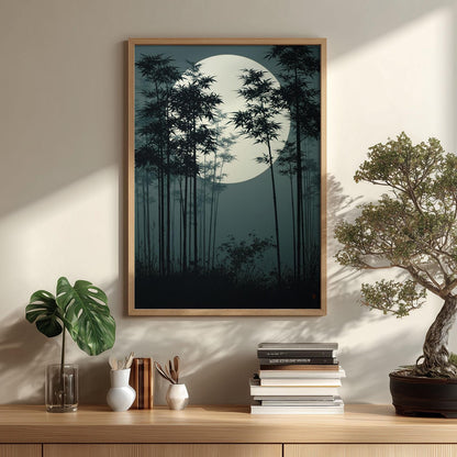Japanese Bamboo Poster, Serene Landscape Picture Print, Asian Style Illustration
