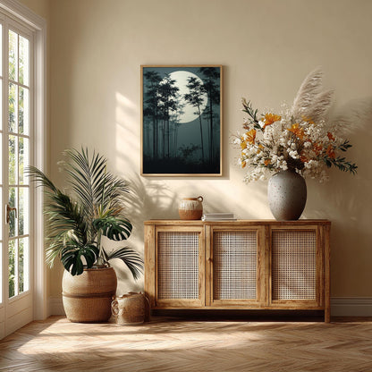 Japanese Bamboo Poster, Serene Landscape Picture Print, Asian Style Illustration