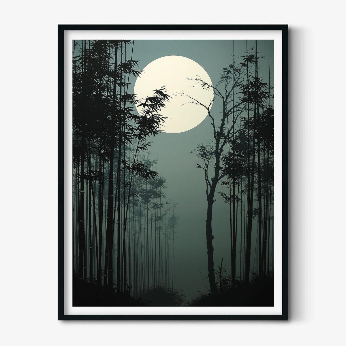 Bamboo Forest Japanese Print, Moonlit Bamboo Picture, Dark Zen Poster