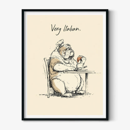 Bulldog Chef Italian Poster, Funny Pizza Illustration, Kitchen Wall Art