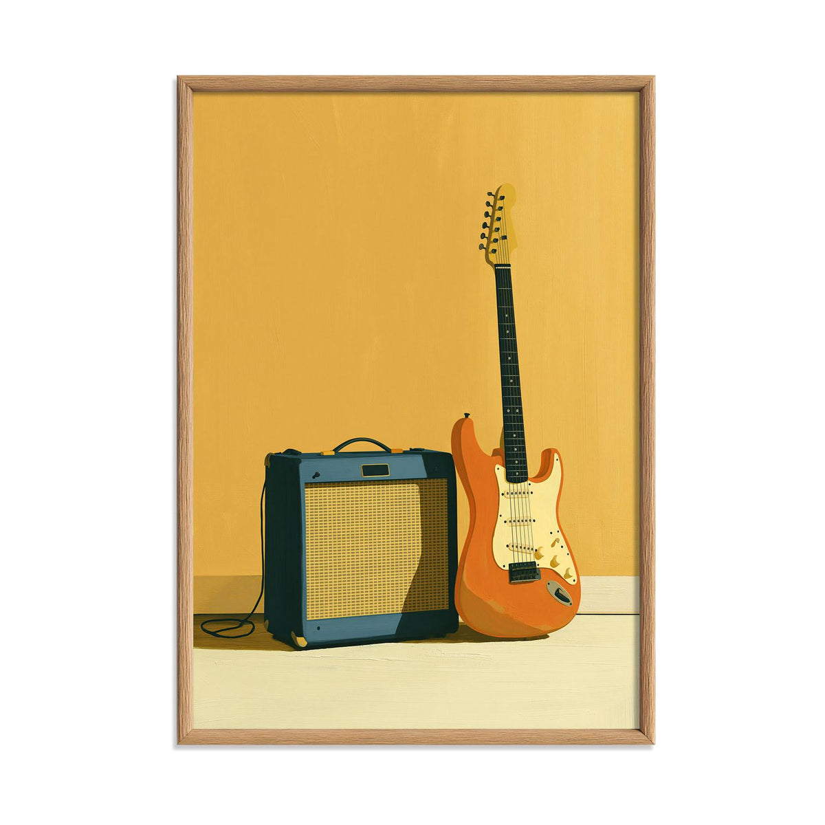 Retro Guitar Amp Poster, Yellow Music Illustration, Rock Room Picture Print