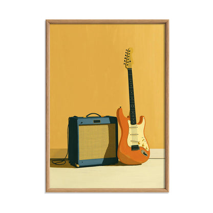 Retro Guitar Amp Poster, Yellow Music Illustration, Rock Room Picture Print