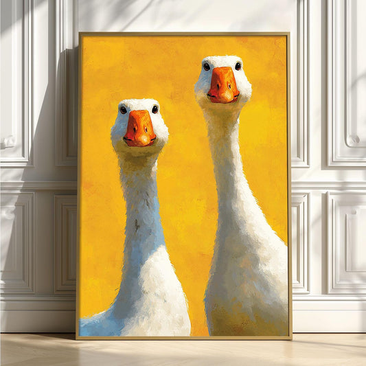 Goose Wall Art Print, Funny Farm Animal Poster, Yellow Kitchen Decor, Quirky Duck Bird Print, Farmhouse Nursery Wall Art