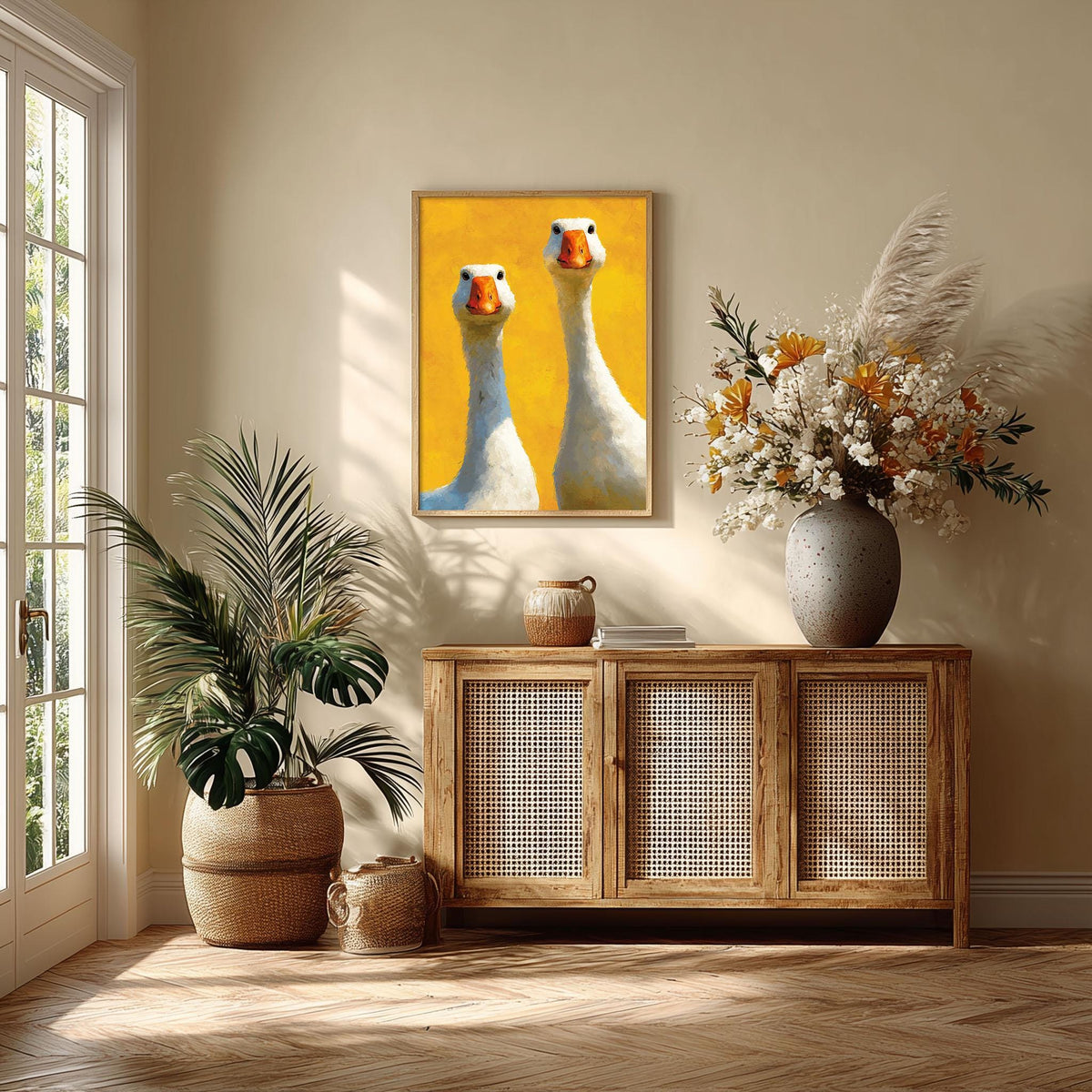 Goose Wall Art Print, Funny Farm Animal Poster, Yellow Kitchen Decor, Quirky Duck Bird Print, Farmhouse Nursery Wall Art