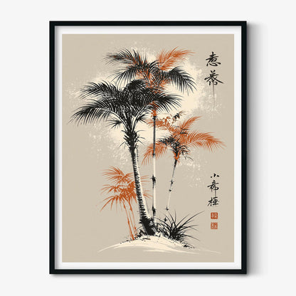 Palm Tree Print, Japanese Art, Tropical Wall Decor, Coastal Landscape Poster