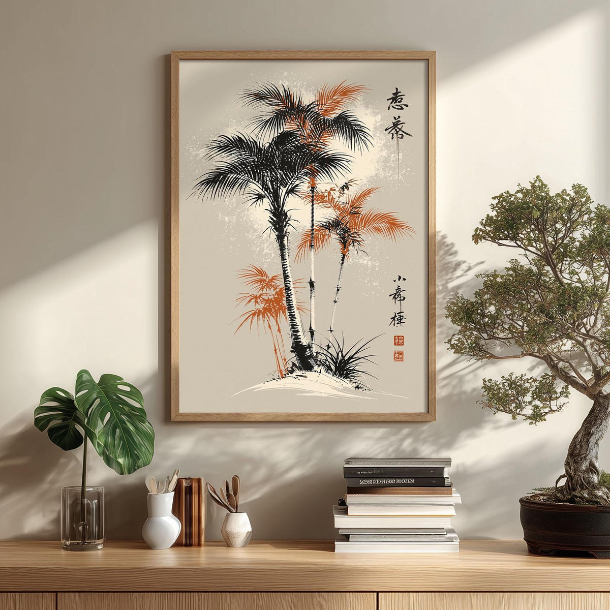 Palm Tree Print, Japanese Art, Tropical Wall Decor, Coastal Landscape Poster
