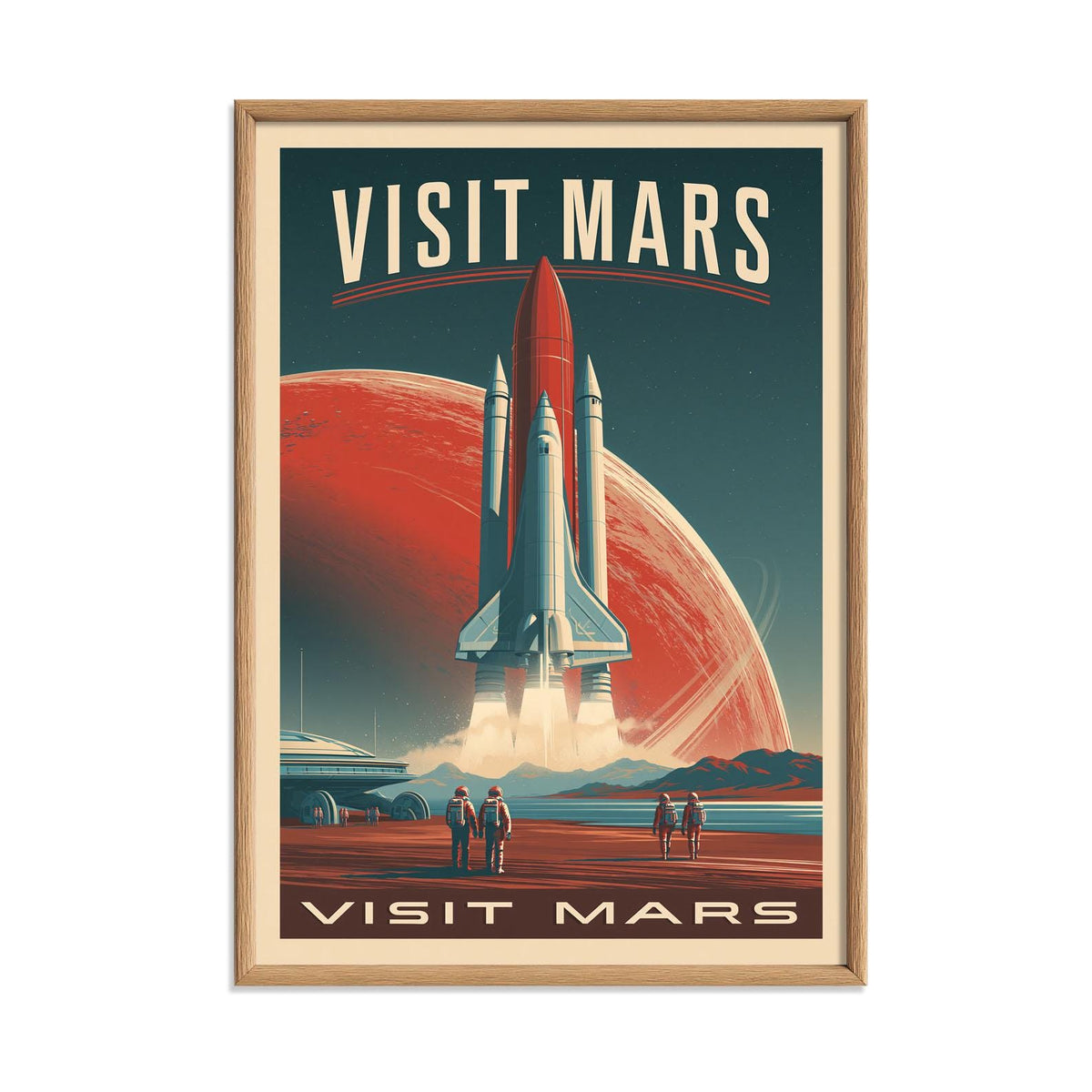 Visit Mars Travel Poster, Retro Sci-Fi Space Wall Art