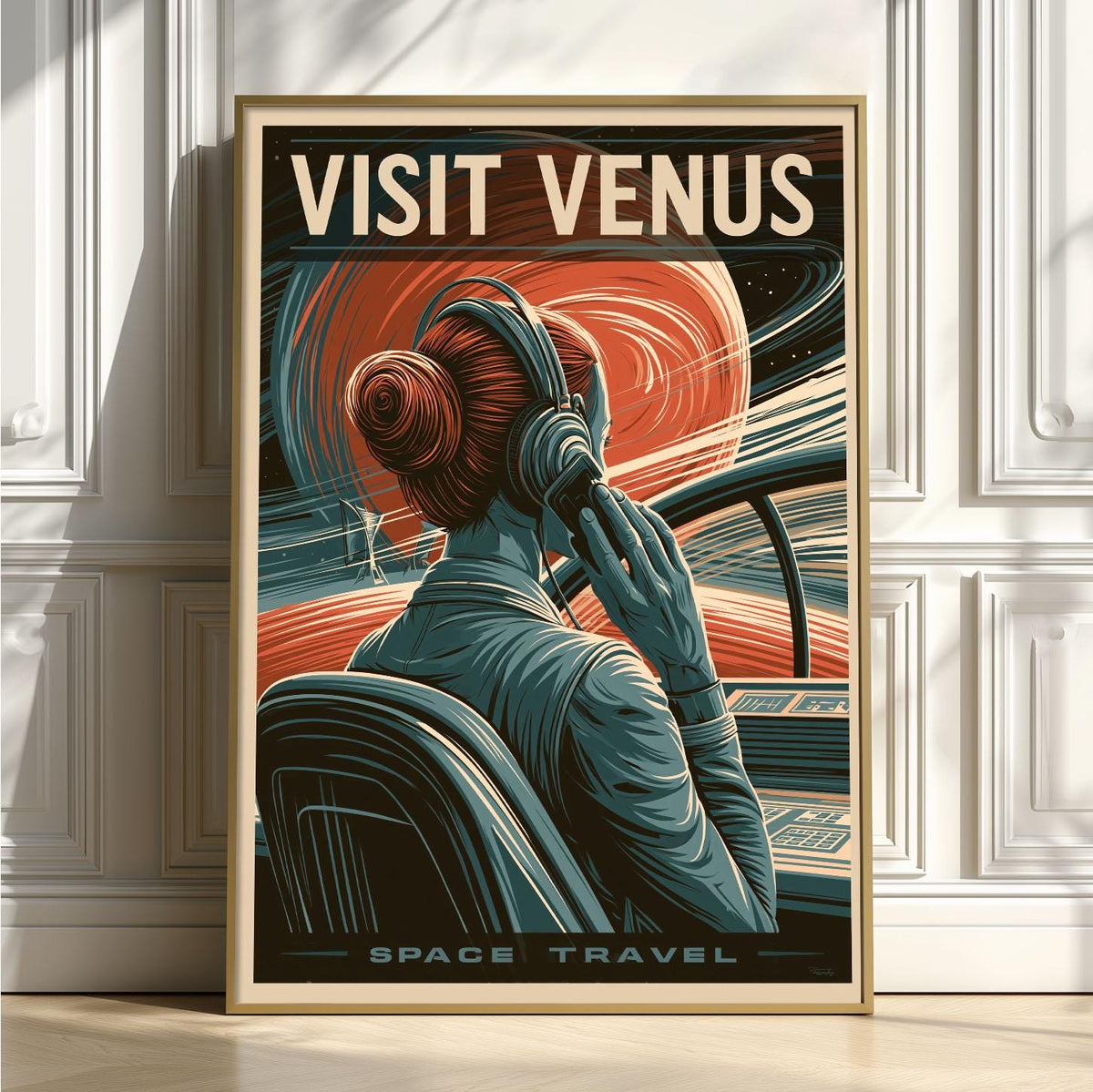 Visit Venus Poster, Retro Space Travel Wall Art Print, Sci Fi Bedroom Decor