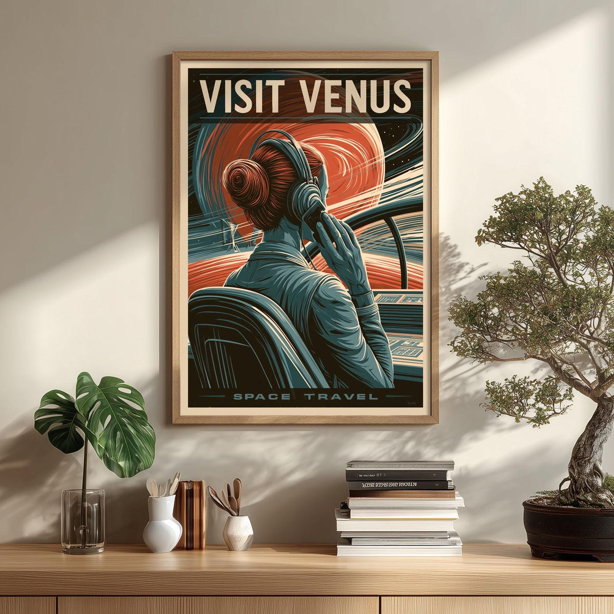 Visit Venus Poster, Retro Space Travel Wall Art Print, Sci Fi Bedroom Decor