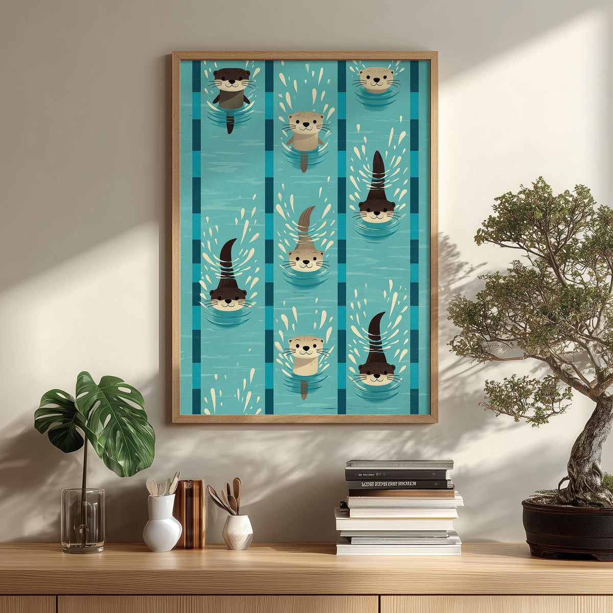 Swimming Otter Print, Animal Wall Art Poster, Nursery Bathroom Decor