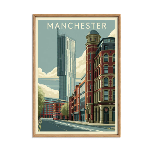 Manchester Print, Vintage City Travel Wall Art Poster, Urban Architecture Decor