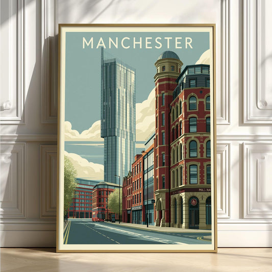 Manchester Print, Vintage City Travel Wall Art Poster, Urban Architecture Decor