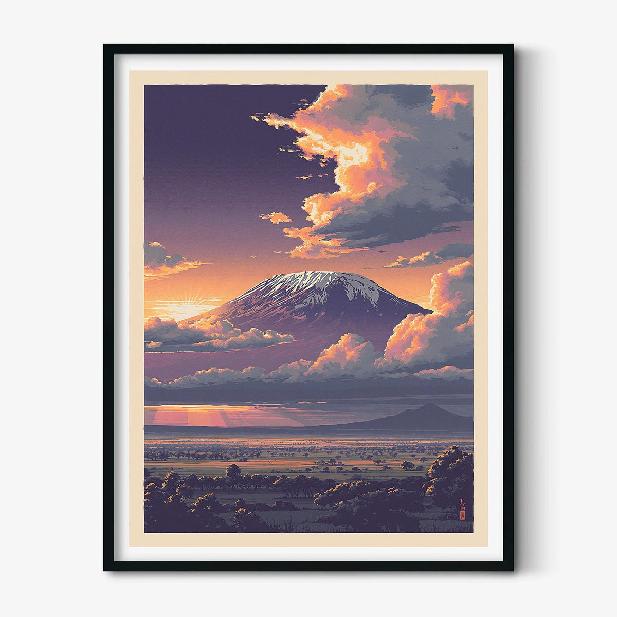 Mount Kilimanjaro Print, African Landscape Wall Art Poster, Sunset Mountain Decor