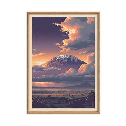 Mount Kilimanjaro Print, African Landscape Wall Art Poster, Sunset Mountain Decor
