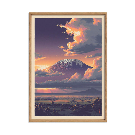 Mount Kilimanjaro Print, African Landscape Wall Art Poster, Sunset Mountain Decor