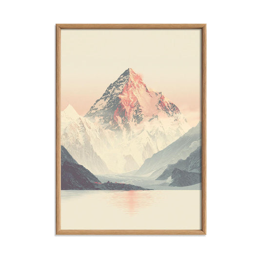 Snowy Mountain Print, Minimal Landscape Wall Art Poster, Pink Teal Nature Decor