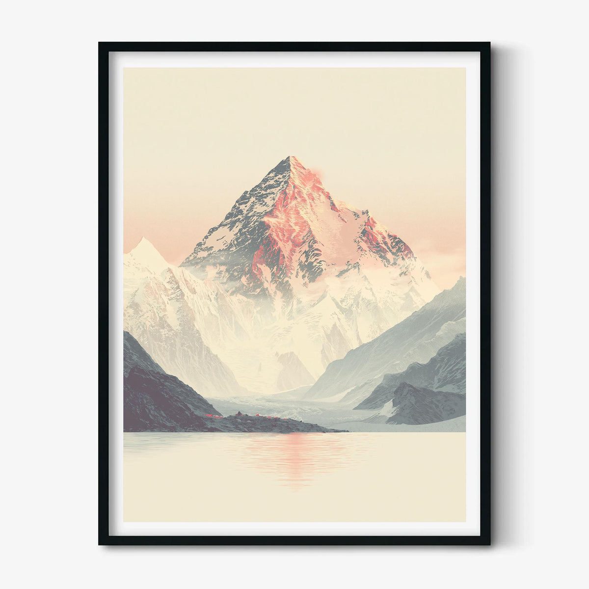 Snowy Mountain Print, Minimal Landscape Wall Art Poster, Pink Teal Nature Decor