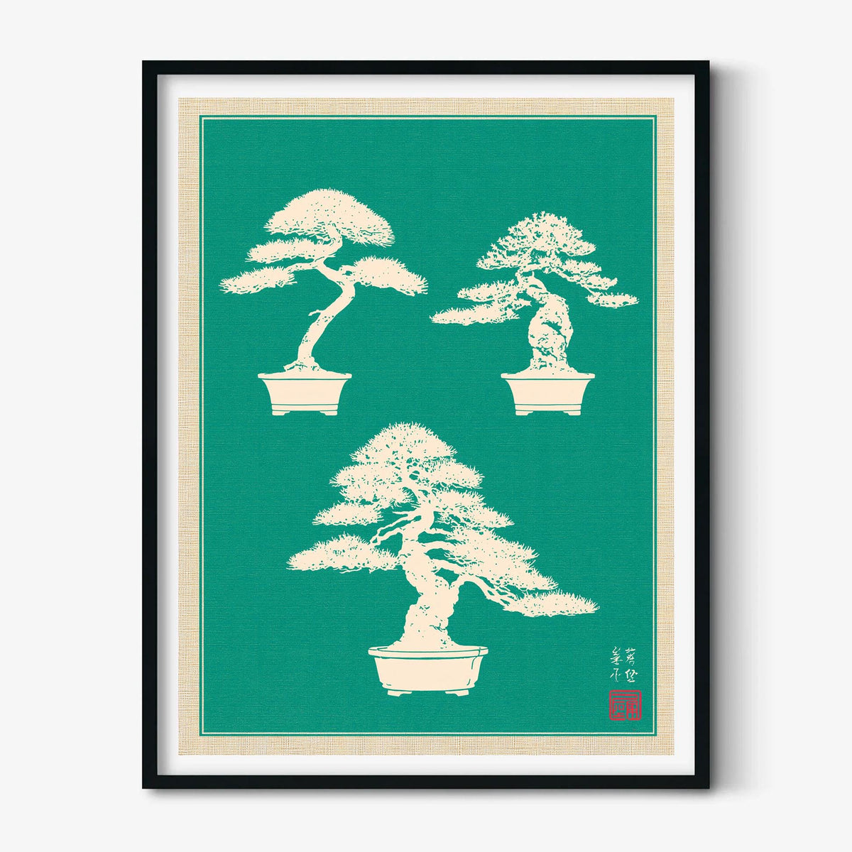 Bonsai Tree Print, Teal Japanese Wall Art Poster, Zen Botanical Decor