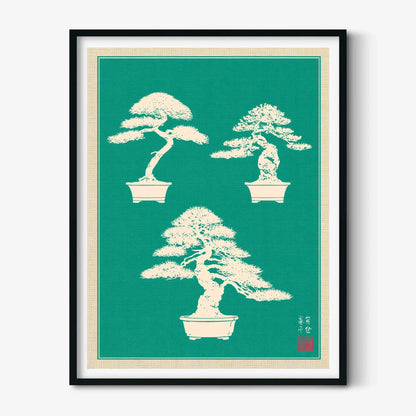 Bonsai Tree Print, Teal Japanese Wall Art Poster, Zen Botanical Decor