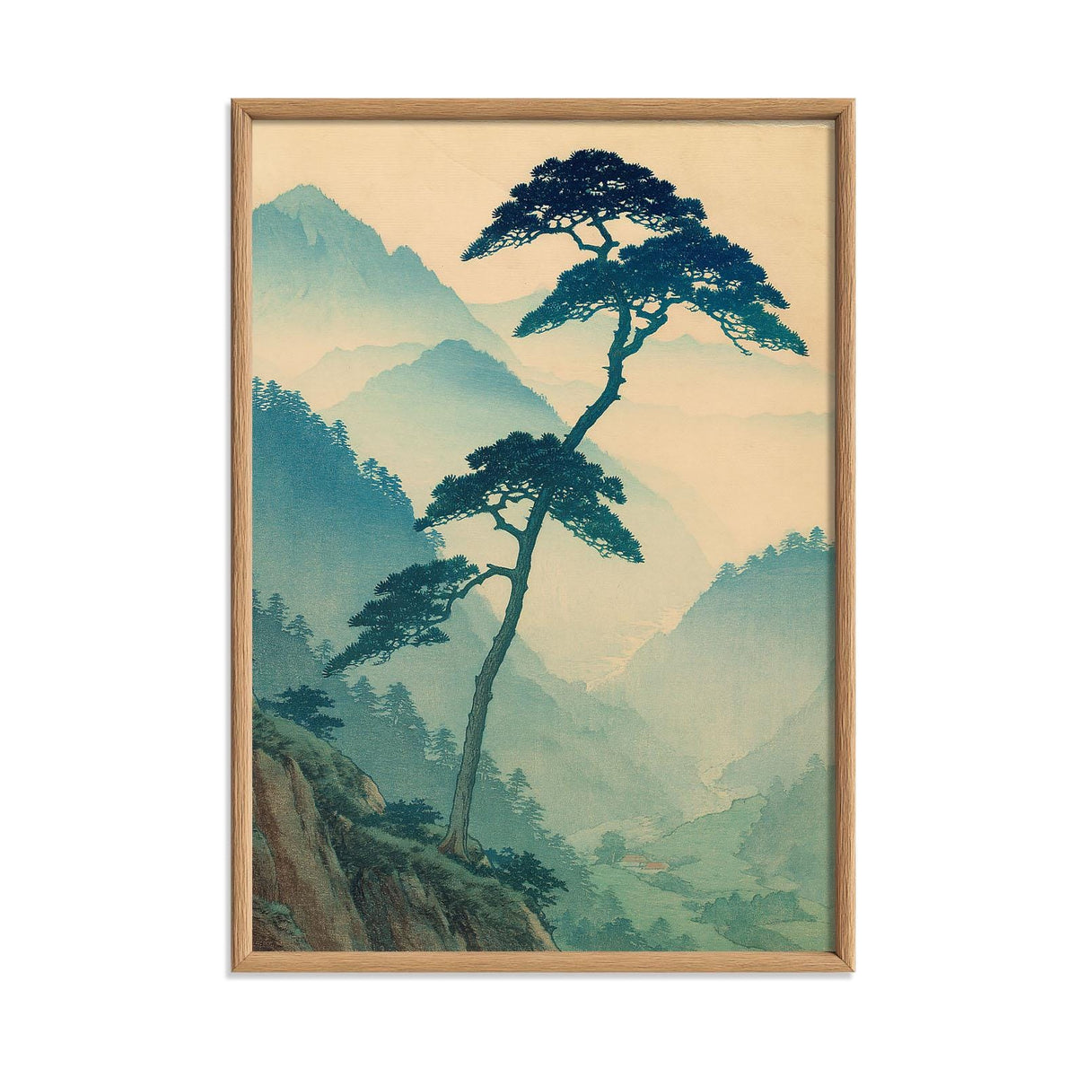 Japanese Pine Print, Misty Mountain Wall Art Poster, Zen Landscape Decor