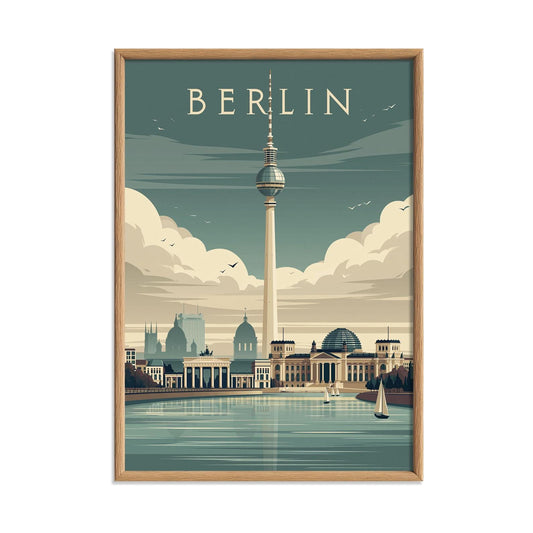 Berlin Travel Poster, Vintage City Wall Art Print, German Skyline Decor