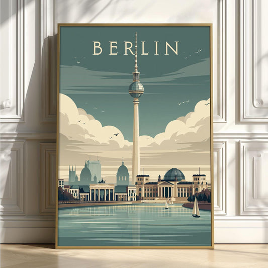 Berlin Travel Poster, Vintage City Wall Art Print, German Skyline Decor