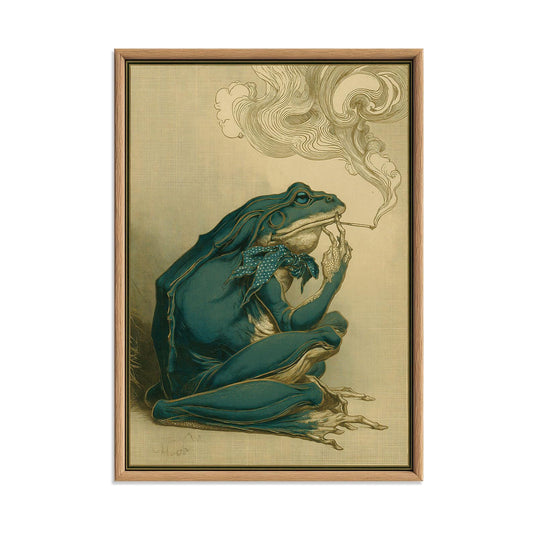 Smoking Frog Print, Vintage Animal Wall Art Poster, Whimsical Cottagecore Decor