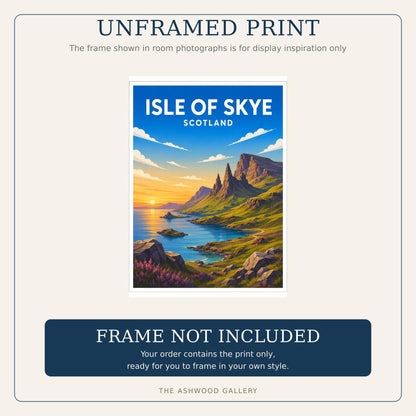 Isle of Skye Print, Scotland Travel Poster, Scottish Highlands Landscape Wall Art