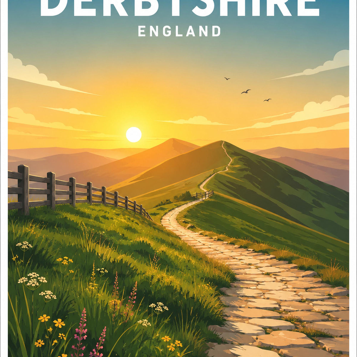Derbyshire Travel Poster, Peak District Print, English National Park Wall Art