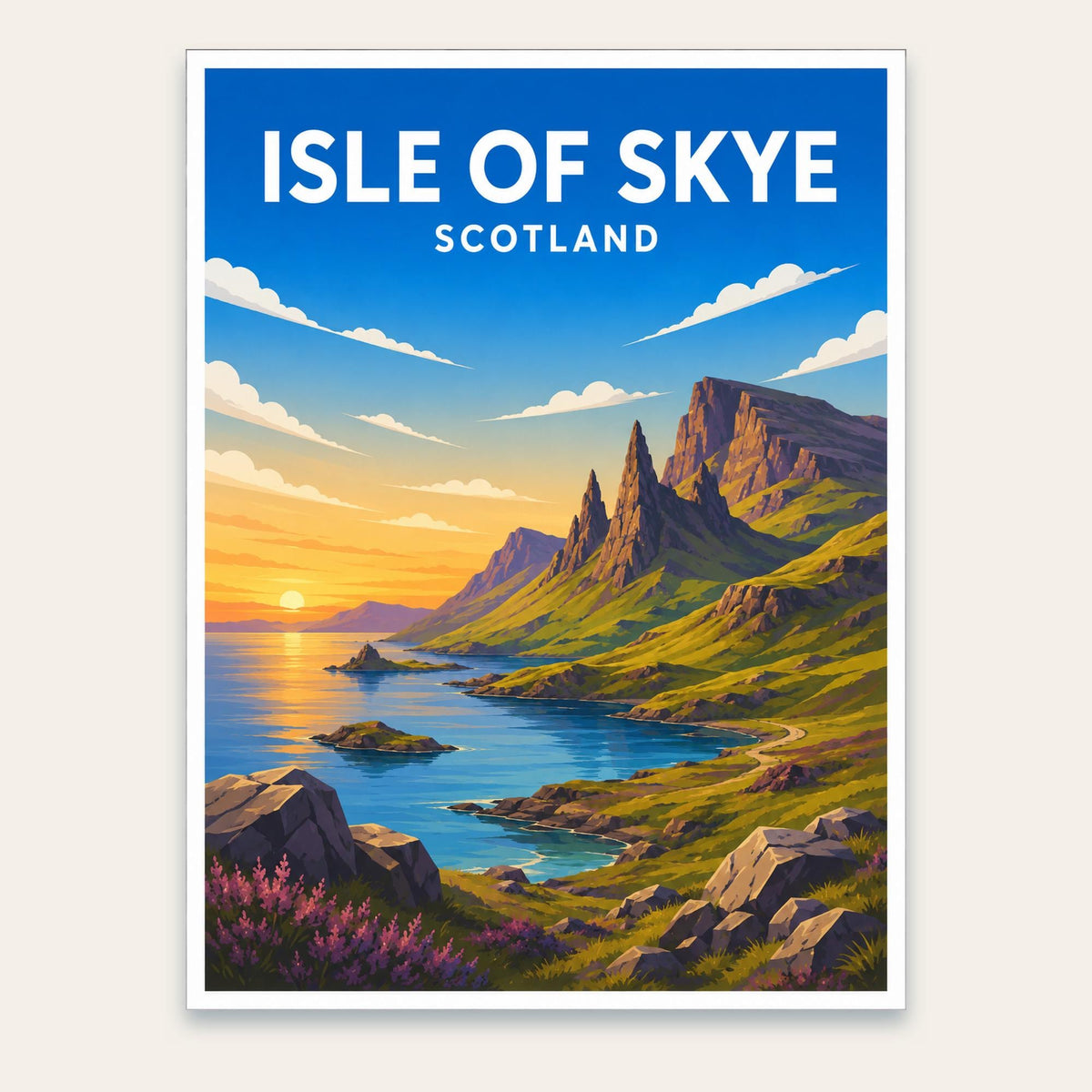 Isle of Skye Print, Scotland Travel Poster, Scottish Highlands Landscape Wall Art