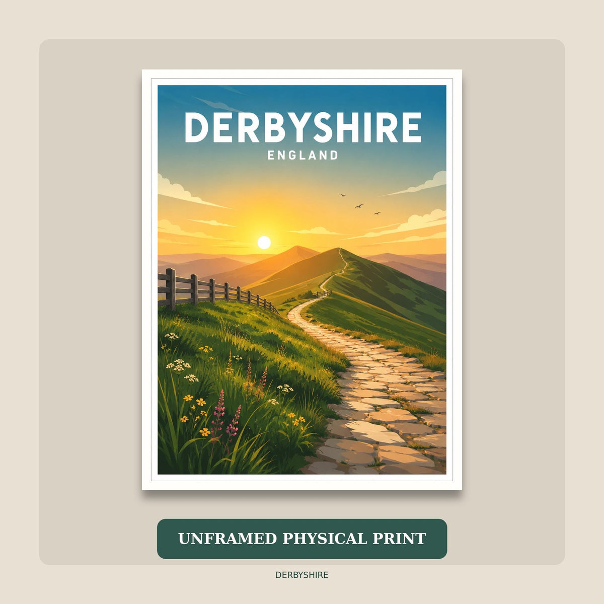 Derbyshire Travel Poster, Peak District Print, English National Park Wall Art
