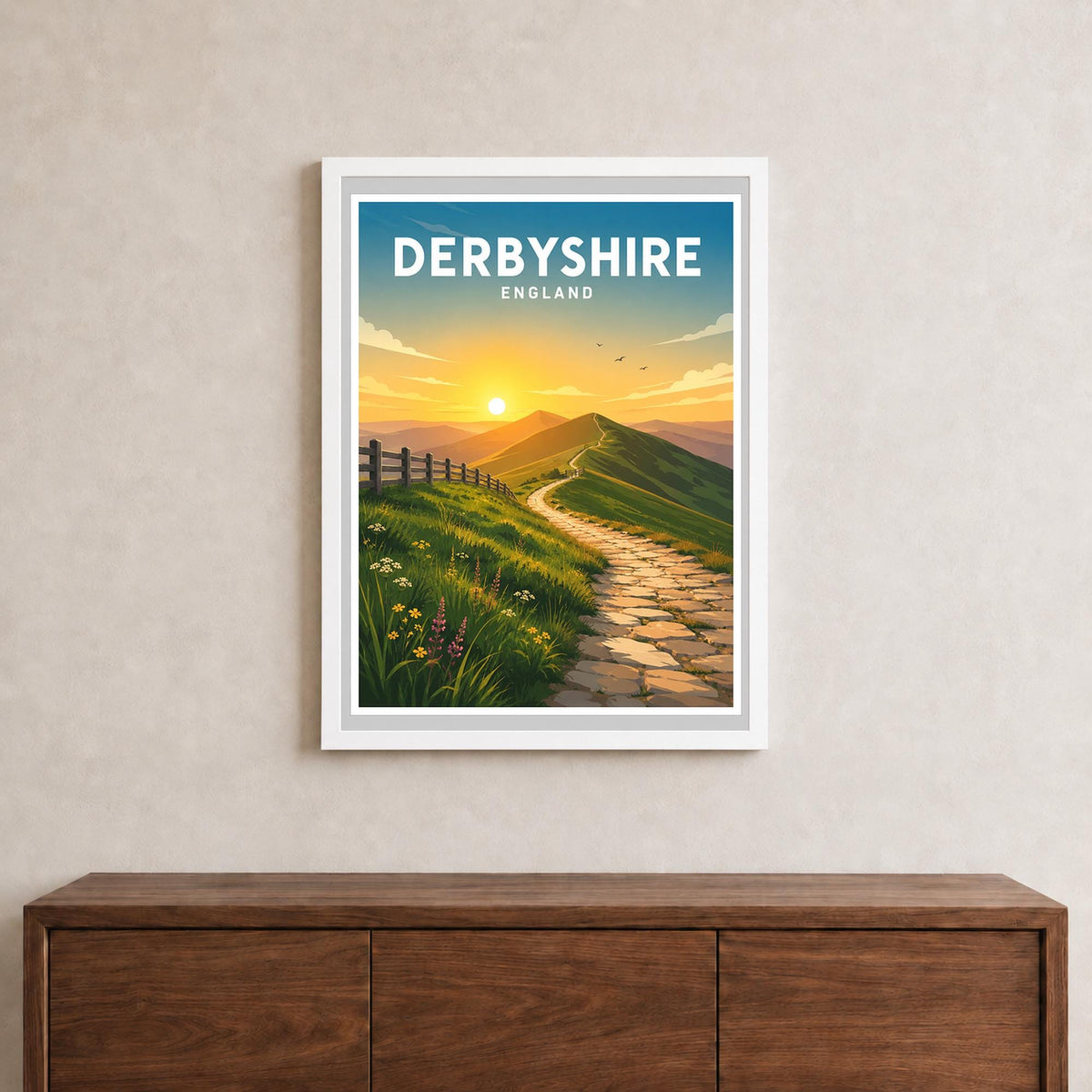 Derbyshire Travel Poster, Peak District Print, English National Park Wall Art