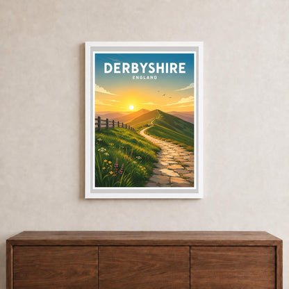 Derbyshire Travel Poster, Peak District Print, English National Park Wall Art