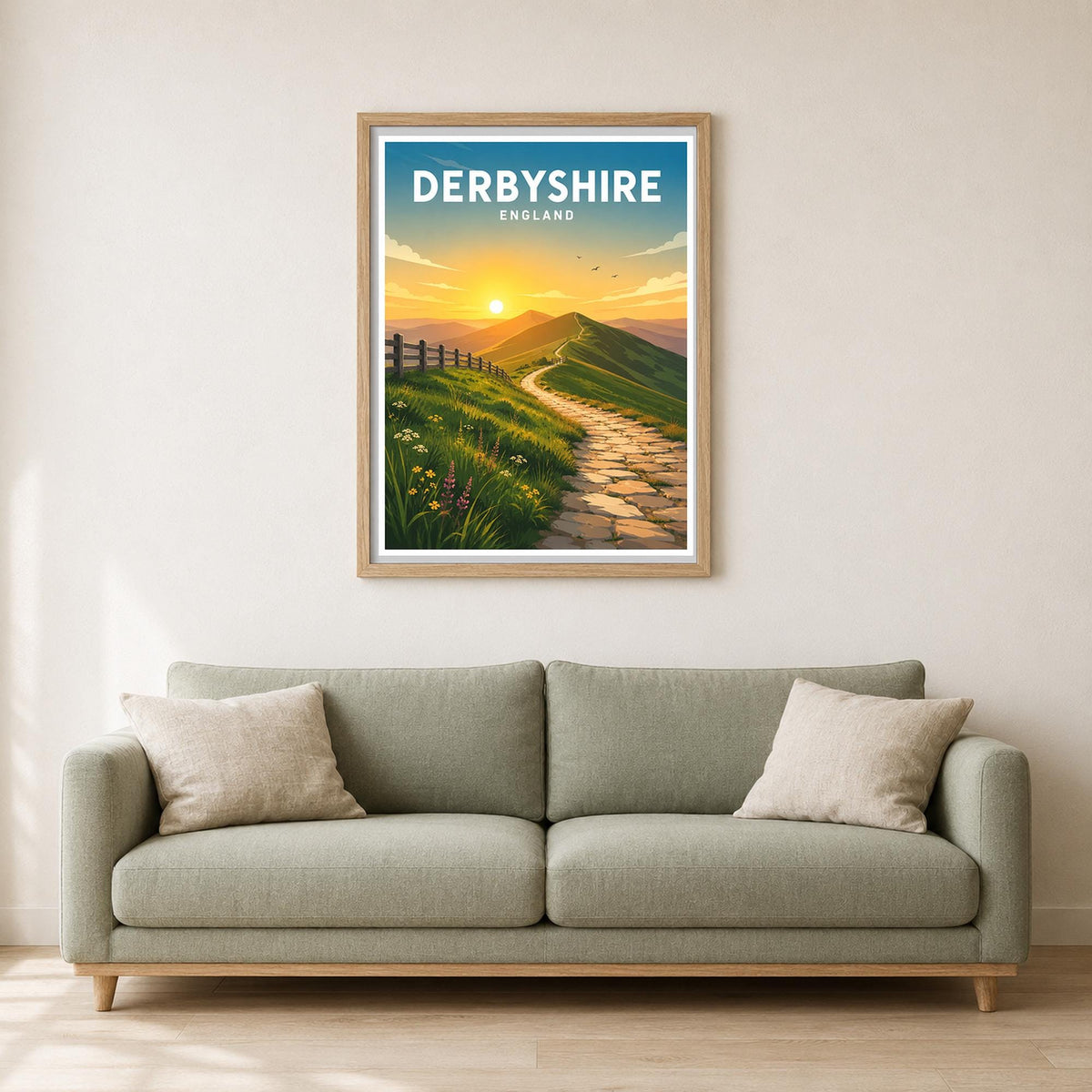Derbyshire Travel Poster, Peak District Print, English National Park Wall Art