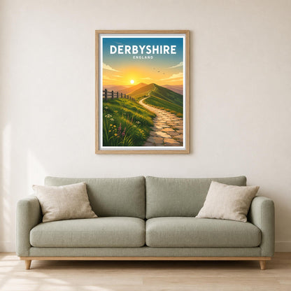 Derbyshire Travel Poster, Peak District Print, English National Park Wall Art