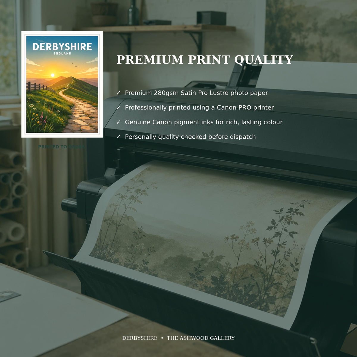 Derbyshire Travel Poster, Peak District Print, English National Park Wall Art