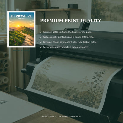 Derbyshire Travel Poster, Peak District Print, English National Park Wall Art