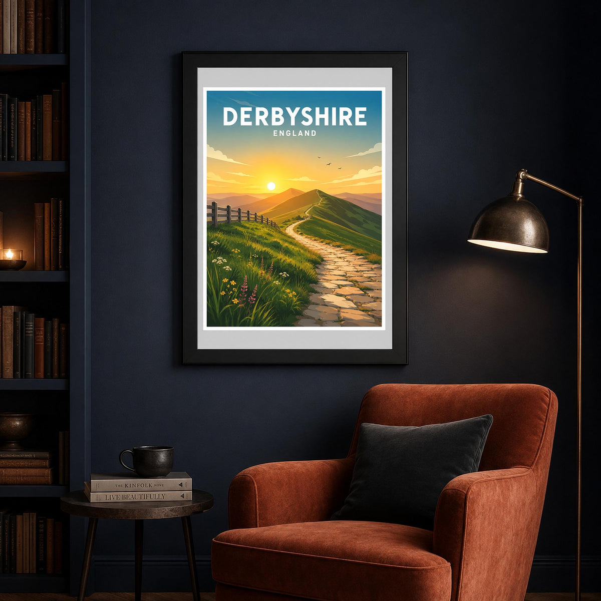 Derbyshire Travel Poster, Peak District Print, English National Park Wall Art
