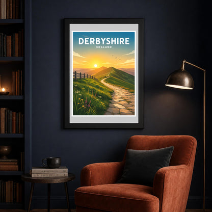 Derbyshire Travel Poster, Peak District Print, English National Park Wall Art