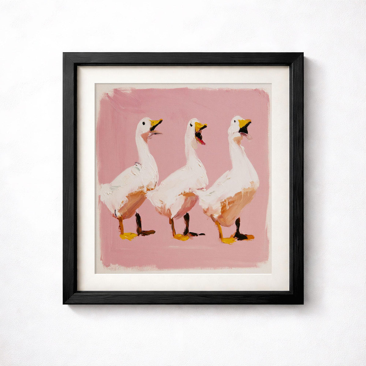 Dancing Ducks Print, Funny Duck Wall Art, Pink Quirky Animal Poster for Eclectic Decor