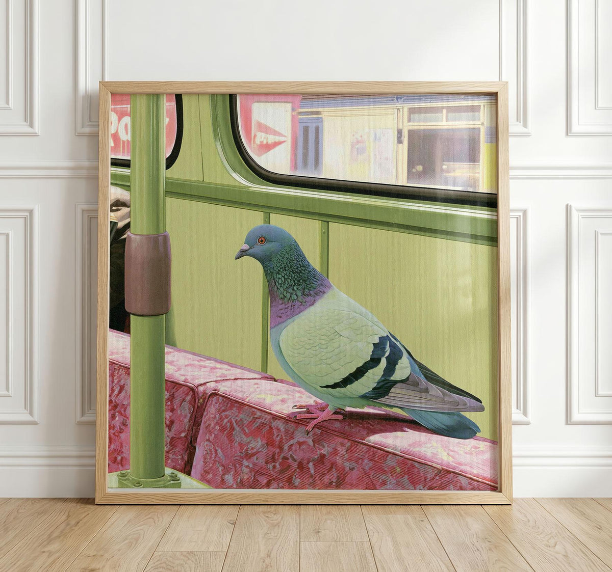 Commuter Pigeon Art Print, Funny Bird Wall Art, Quirky Retro Transport Poster