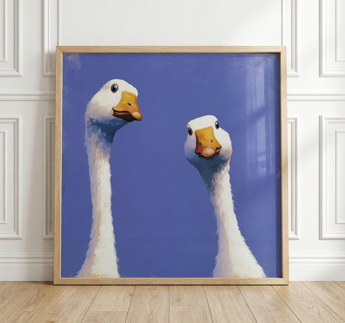 Curious Geese Print, Funny Goose Wall Art, Quirky Blue Bird Poster