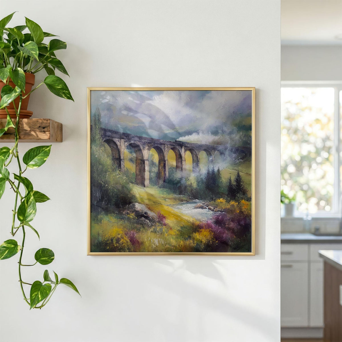 Glenfinnan Viaduct Print, Scottish Steam Train Art, Misty Highlands Landscape